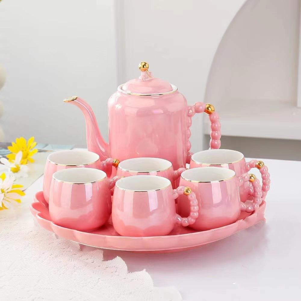8-Piece Ceramic Water Set, 1.2L Kettle, 6 Cups, 13in Tray, High-End Ceramics, Perfect Gift for Parents, Creative Kitchenware，Boxed gift