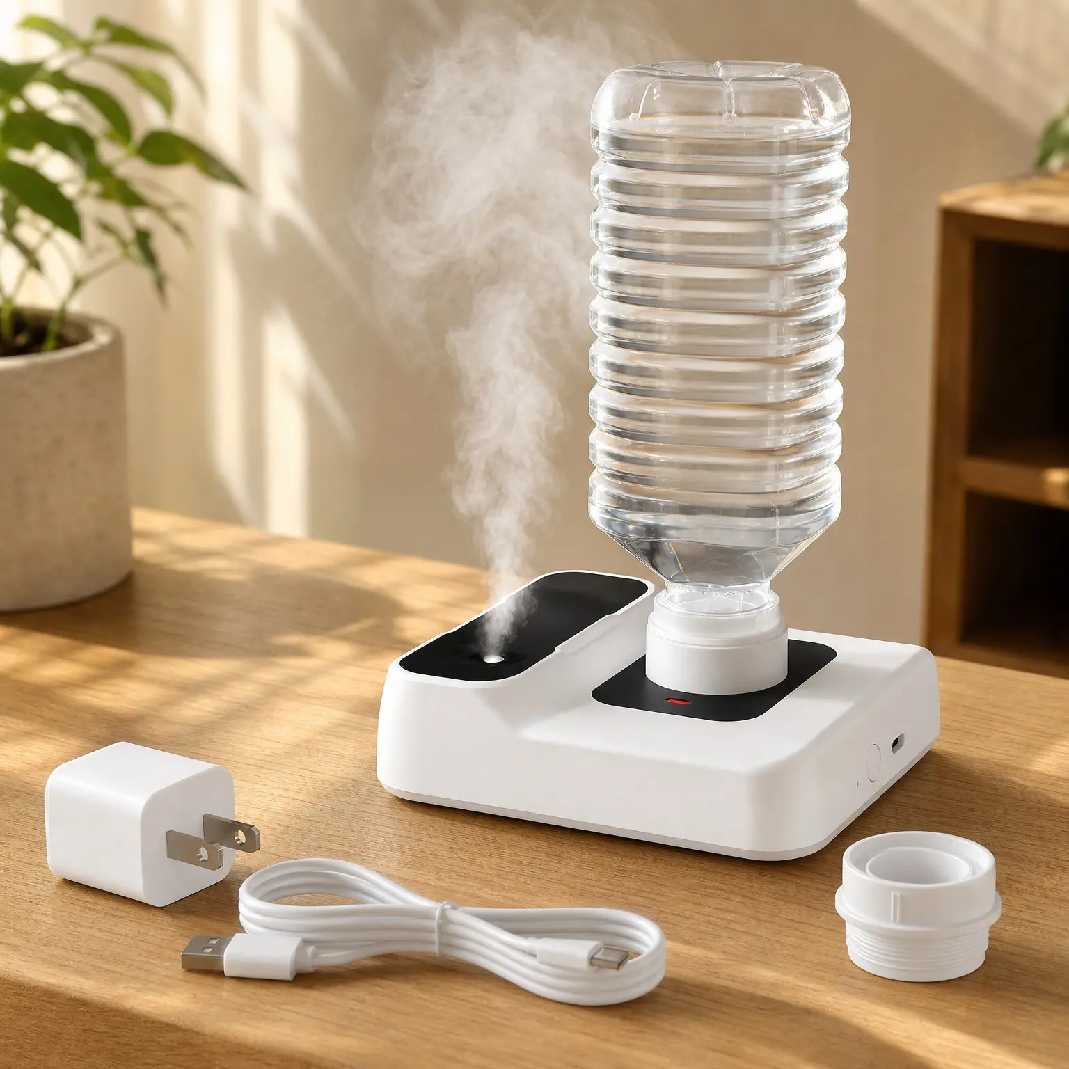 Portable Mini Cool Mist Humidifier for Travel, Plants, Bedroom, Office, Hotel or Car, Battery Operated, Quiet 23dB, Auto-Off, Night Light, BPA-Free, WhiteGift
