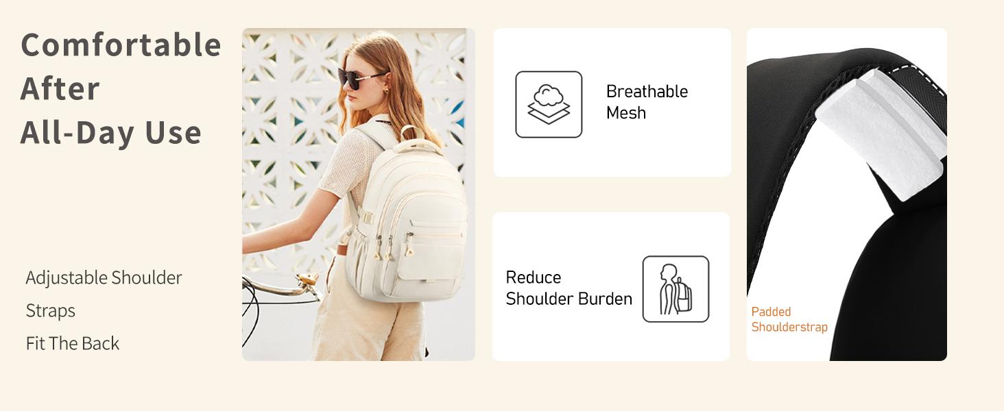 Large School Backpack for Girls, Teens Schoolbag Aesthetic High School Middle School Laptop Backpack College Student Women Bookbag, Beige