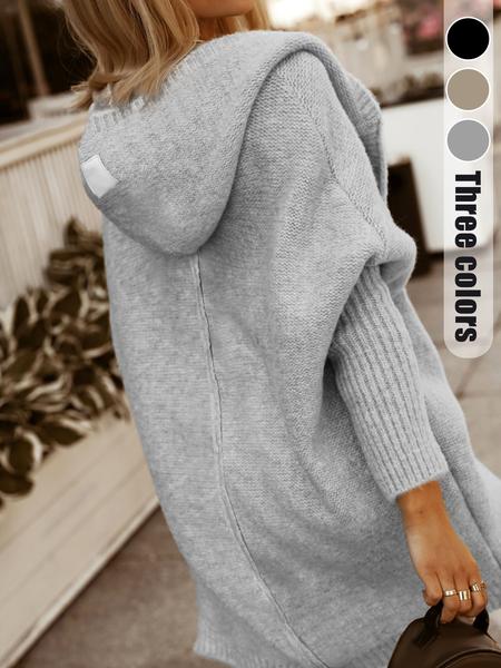 Women's Plain Chunky Open Front Hooded Knitted Cardigan Casual Batwing Sleeve Cardigan Outfits, Women Knitwear for Fall & Winter, Womenswear, Knitted Cardigan Tops, Knitwear Matching Clothes