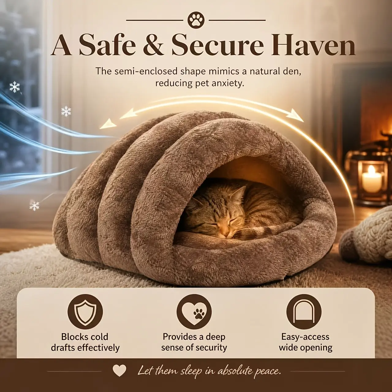 Winter Warm Half-Enclosed Cat House, Thick Pet Sleeping Bag, Soft Long Fluff Cat Bed, Foldable Cat Cave, Indoor Pet Bed, Washable Pet Accessories, Cozy Kitten Condo
