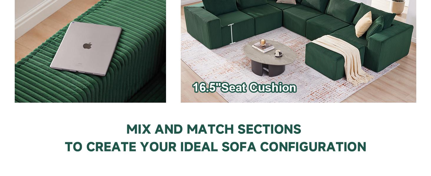 【4 packages】135.4" Cloud Couch Sectional, Sectional Sleeper Sofa with Deep Seat, Plush Corduroy U Shaped Boneless Couch, Convertible Modular Couches for Living Room, 7Seat