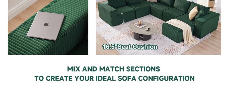 【4 packages】135.4" Cloud Couch Sectional, Sectional Sleeper Sofa with Deep Seat, Plush Corduroy U Shaped Boneless Couch, Convertible Modular Couches for Living Room, 7Seat