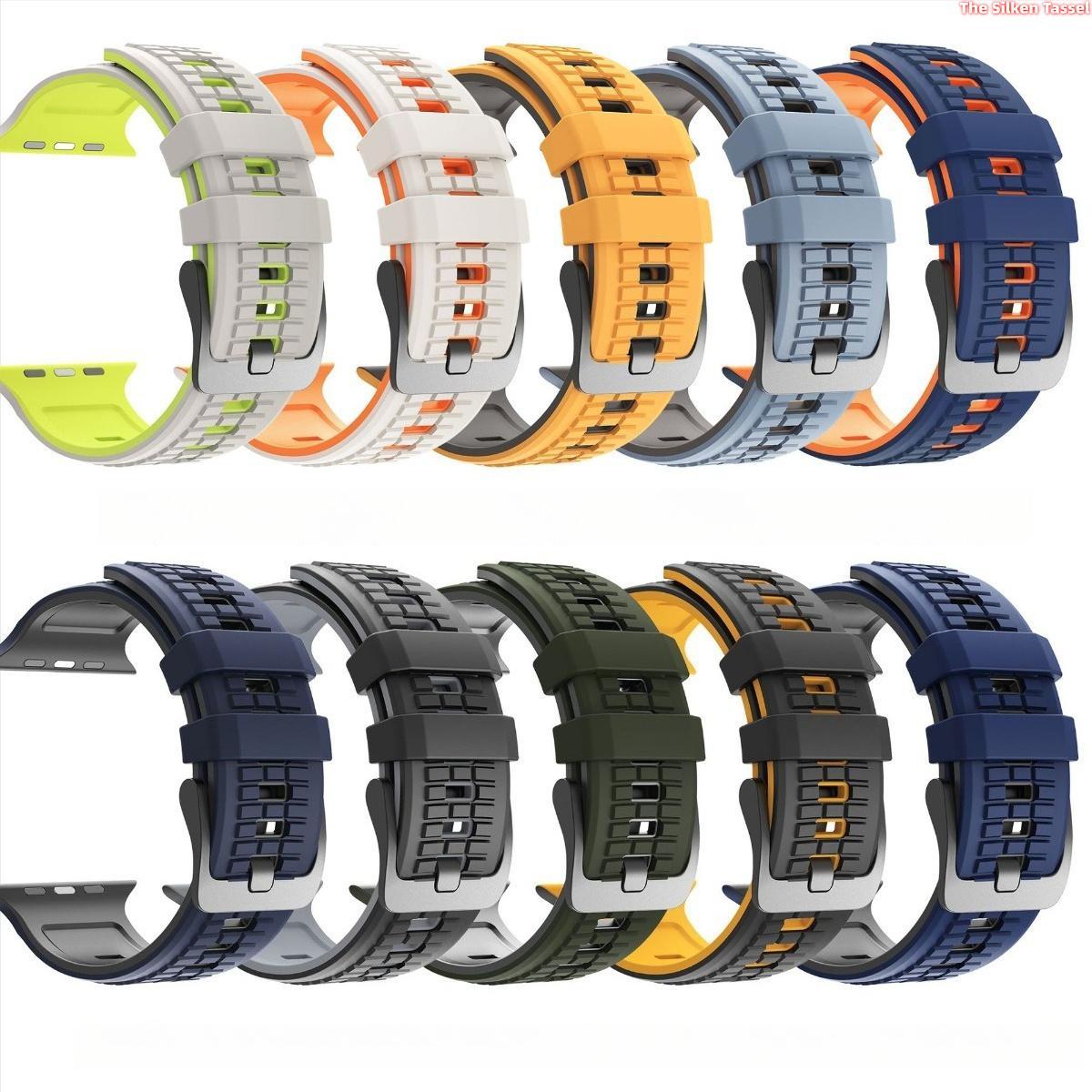 Men’s 2-Tone Grenade Pattern Sports Silicone Smartwatch Band - Dual-Color Rugged Groove Replacement Strap (42/44/45/46/49mm Large Case, Watch Not Included) | Aesthetic Wearable Sports Men's Accessories, Smartwatch Accessories