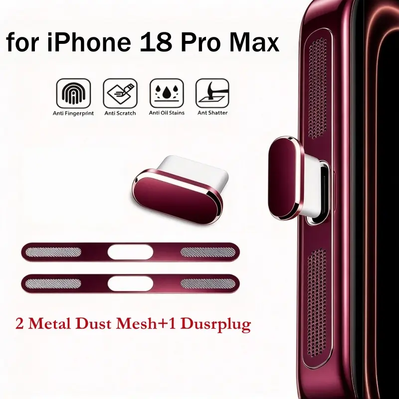 3-in-1 For iPhone 18 Pro Max/18 Pro Type C Port Dust Plug, Speaker Grill Mesh Net Cover & Cleaning Tool Protective Anti-Dust Protection Kit Protector Set