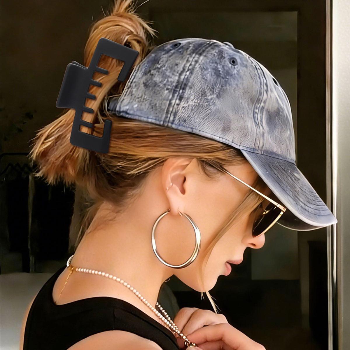 4-Pack Hat-Friendly Hair Claw Clips For Women, Strong Hold Comfort Styling Clamps For Thick Hair, Works With Baseball Caps & Trucker Hat Hairstyles, Trendy Hair Accessory For Daily Styling And Gift Giving