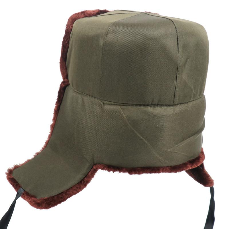 Men's Winter Soviet Badge Lei Feng Hats Russian Ushanka Hat Outdoor Warm Thicken Faux Rabbit Fur Windproof Snow Caps