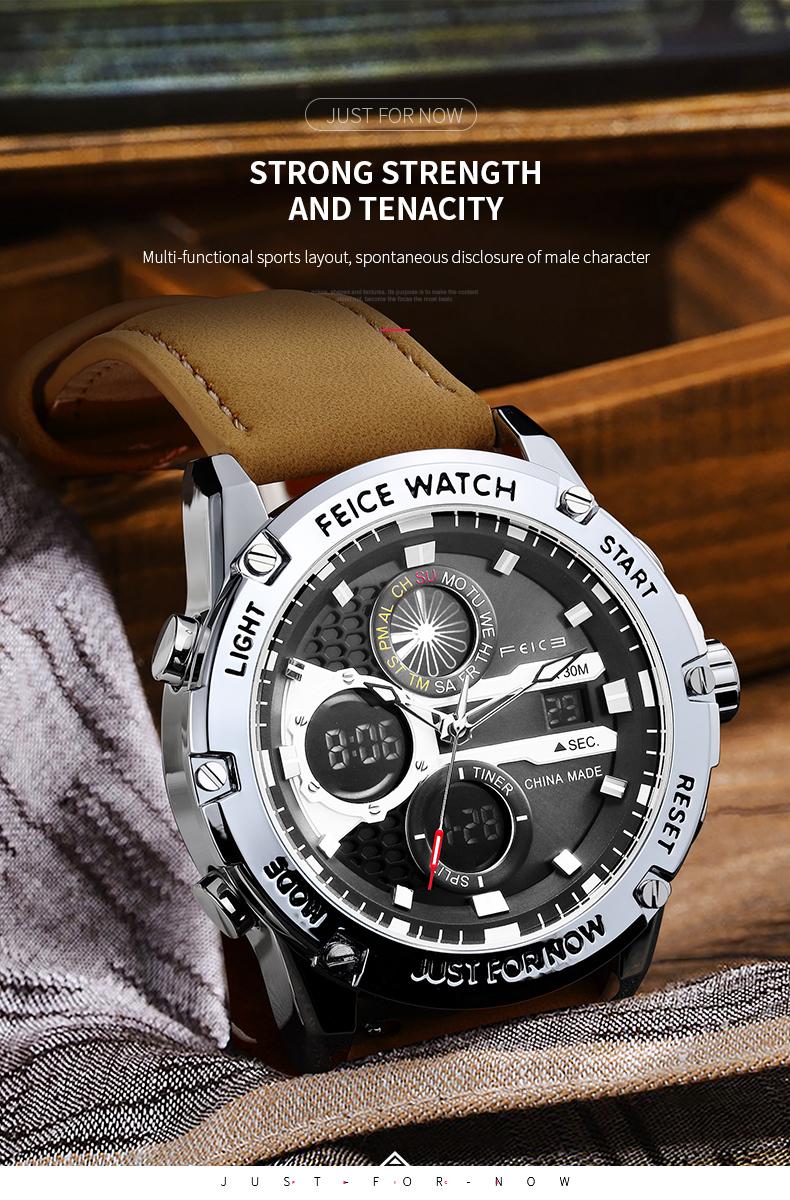 FEICE men's luxury business fashion watch, with a luminous elegant dial, waterproof sports watch - Black and silver gift set Chronograph Leather Style Fashionable Wristwatch FEICE men's luxury business fashion watch, with a luminous elegant dial, waterproof sports watch - Black and silver gift set Chronograph Leather Style Fashionable Wristwatch