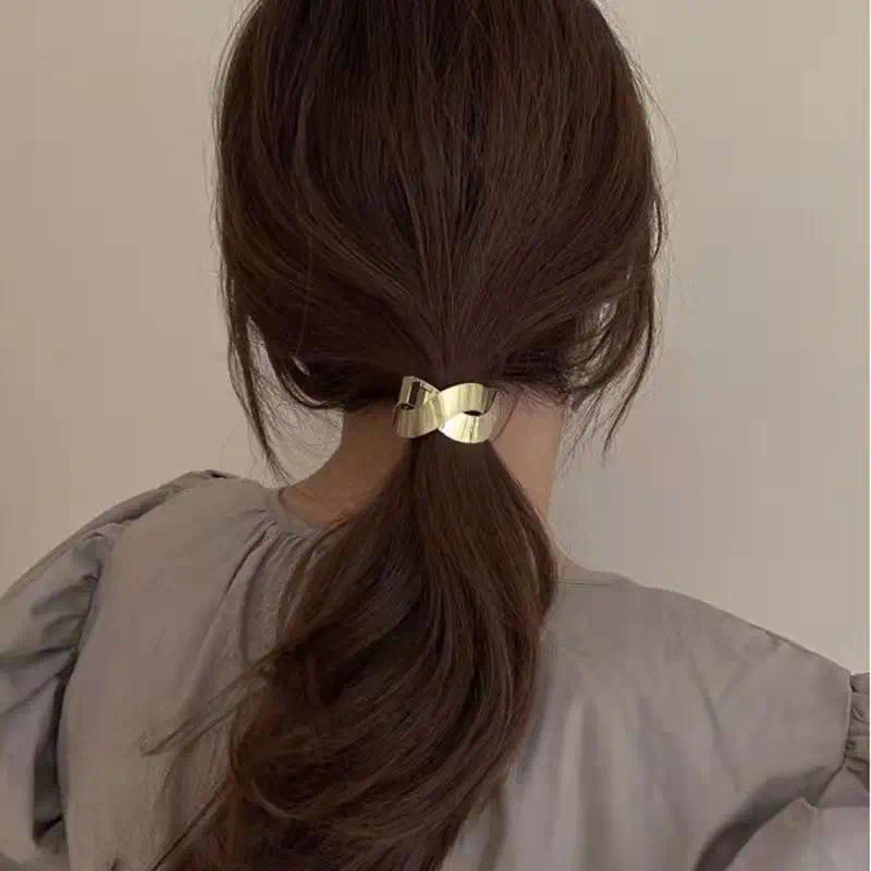 Simple Metal Fashion Elastic Hair Bands Lady Geometric Hollow Gold Headwear Hair Rope Ties Women Hair Accessories