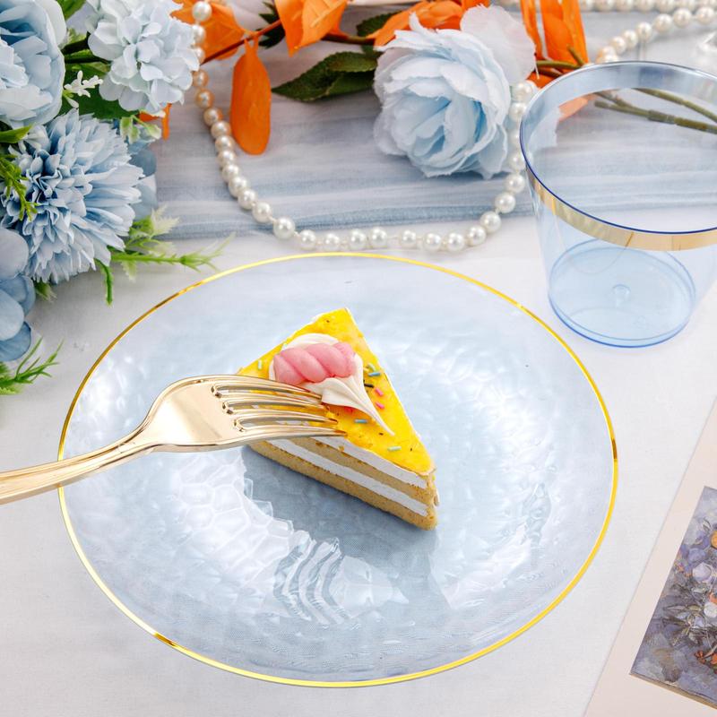 Pieces Gold/Silver Disposable Plastic Plates Set, Elegant Plates for Wedding & Party