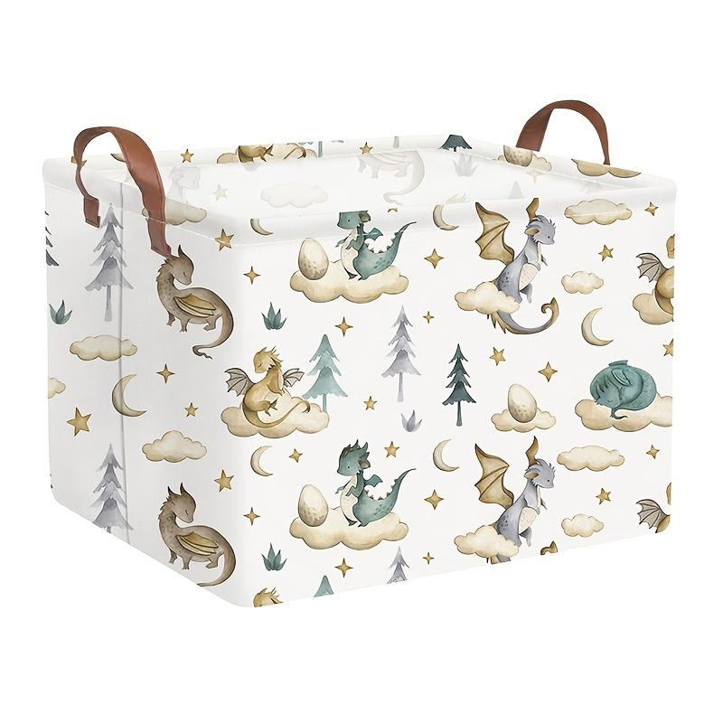 Rectangular Dinosaur Storage Basket, Cloud Moon Star Dragon Egg Baby Blanket Organizer, Watercolor Cute Dragon Fantasy Gift Basket