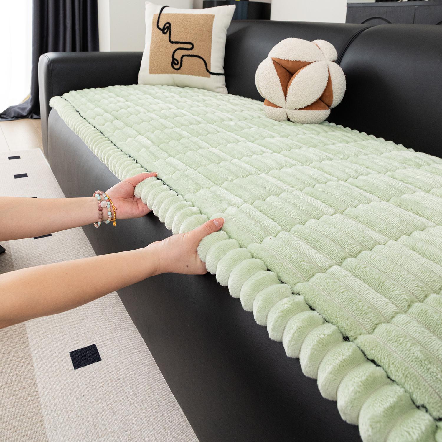 1pc Flannel Sofa Cushion, Soft Skin-Friendly Fabric, Wave Edge Design, Pet-Friendly Non-Slip, Machine & Hand Washable, Fits Single to Five-Seater Sofas