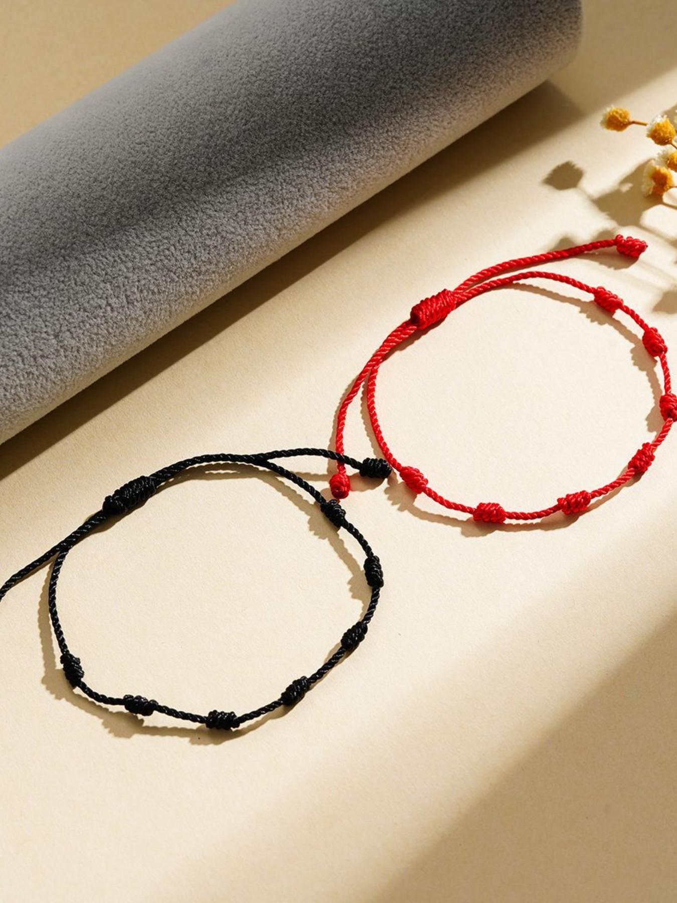 2 Pieces String Handmade Bracelets, Adjustable Kabbalah Knot String Bracelet, Amulet for Protection, Evil Eye, Good Luck