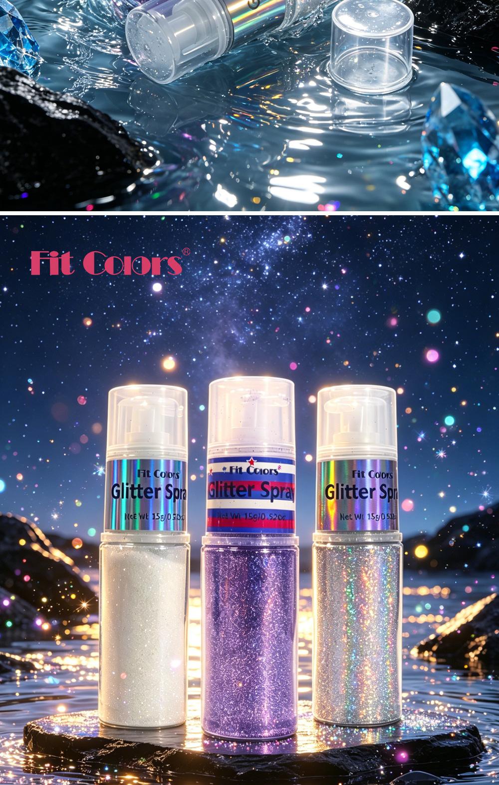 1PC Fit Colors Glitter Spray, Fine Shimmer Highlighter, Long-Lasting Sweatproof, for Face & Body, Stage & Party Makeup, Holographic Glitter Spray, Body Shimmer Spray, Shimmering Body Glitter