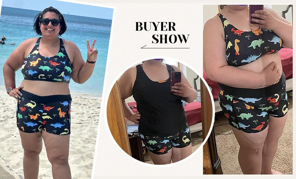 Holipick Women Plus Size Three Piece Tankini Swimsuits Tummy Control Bathing Suits with Boy Shorts Tank Top with Sports Bra