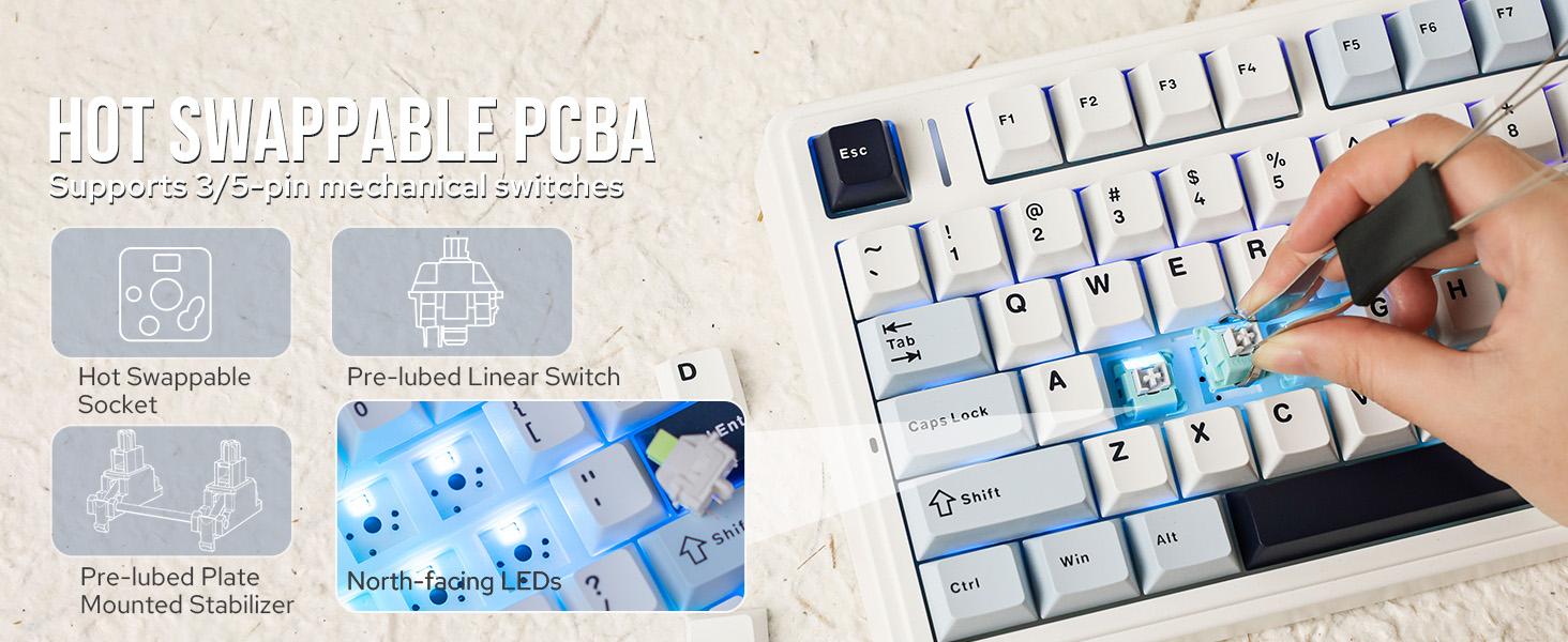 【Flash sale】Aula F75 Gasket Mechanical Keyboard, 75% Wireless Hot Swappable Gaming Keyboard with Five-Layer Padding&Knob, Bluetooth/2.4GHz/USB-C, RGB