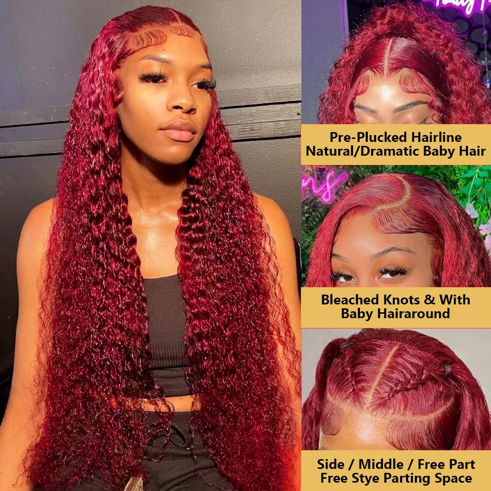 Burgundy 99J Lace Front Wig Deep Wave 13x6 HD Lace Frontal Wig Human Hair For Women Pre Plucked Brazilian Red Colored Curly Wigs Human Hair 200% Density SpringStatements Burgundy 99J Lace Front Wig Deep Wave 13x6 HD Lace Frontal Wig Human Hair For Women Pre Plucked Brazilian Red Colored Curly Wigs Human Hair 200% Density SpringStatements