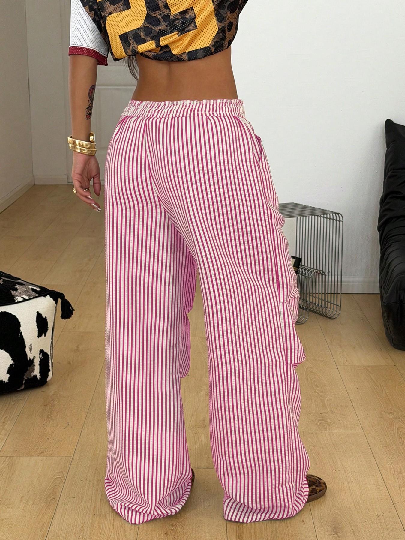 Women's Striped Wide Leg Pants, High Waisted Drawstring Casual Trousers, Loose Fit Baggy Lounge Pants, Y2K Streetwear, Comfortable Everyday Wear
