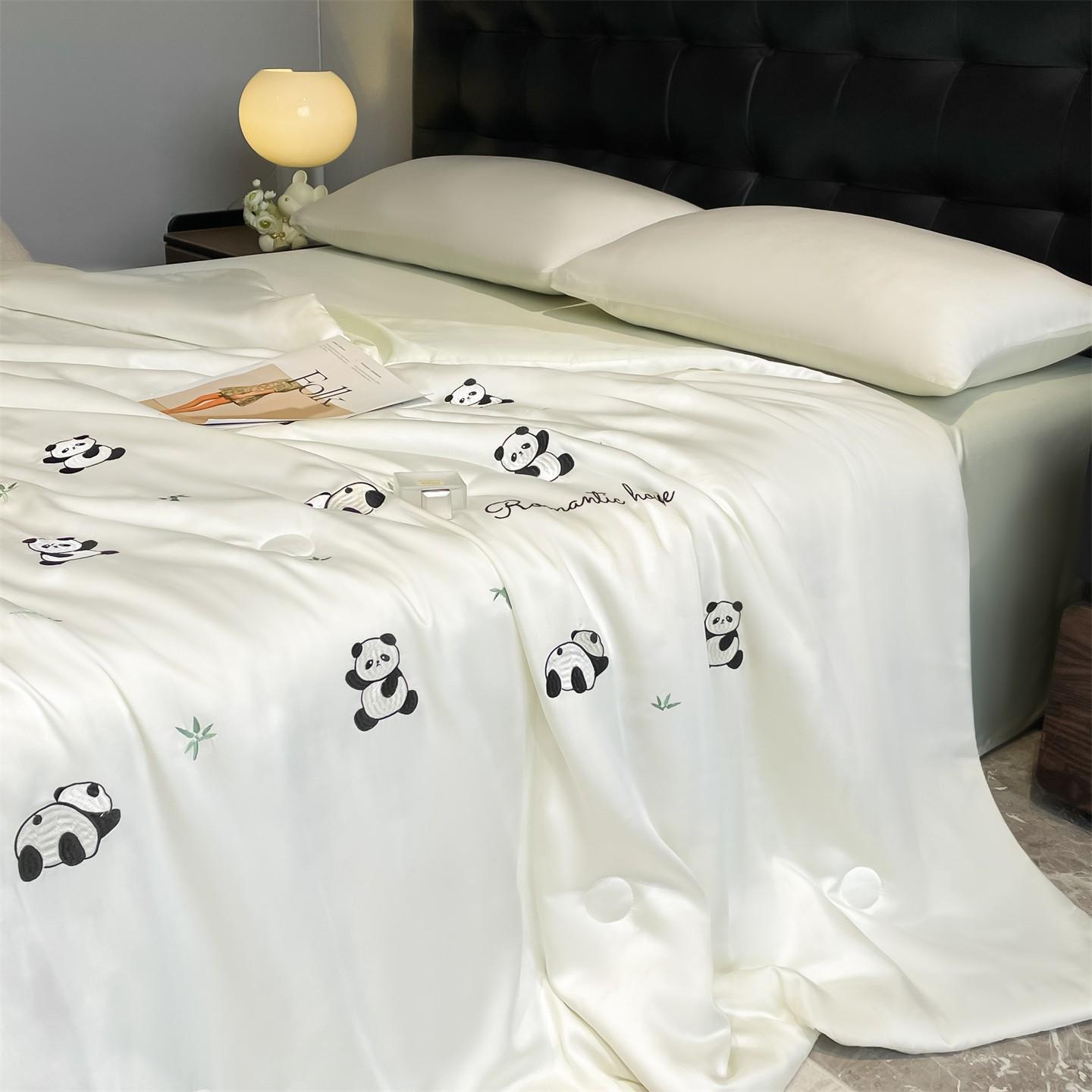 YHFYHF Panda Embroidered Summer Quilt, Soft Breathable Lightweight Cooling Blanket, Multiple Sizes and Colors, Ideal for Bedroom and Dormitory