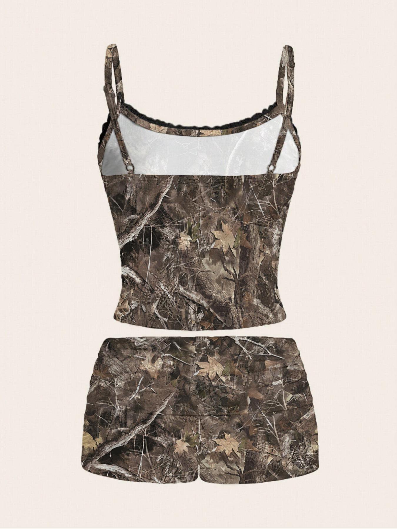 Women's Maple Leaf Print Camisoles & Shorts Two-piece Set, Casual Fashion Top & Shorts for Daily Outdoor Wear, Ladies Clothes for All Seasons, 2 Piece Sets Women, Matching Sets