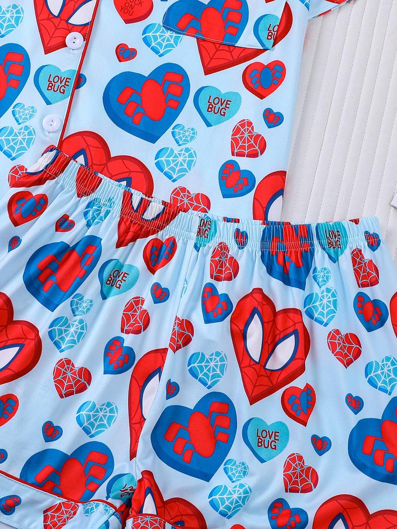 2-piece Valentine's Day Women's Blue Bottom Full of Spider Web Love Spider Love Cartoon Character Pattern Printed Short Sleeve Shorts Soft and Comfortable Top Small Pocket Elastic Waist Head Suitable for Four Seasons Home Daily Casual Pajama Set 2-piece Valentine's Day Women's Blue Bottom Full of Spider Web Love Spider Love Cartoon Character Pattern Printed Short Sleeve Shorts Soft and Comfortable Top Small Pocket Elastic Waist Head Suitable for Four Seasons Home Daily Casual Pajama Set