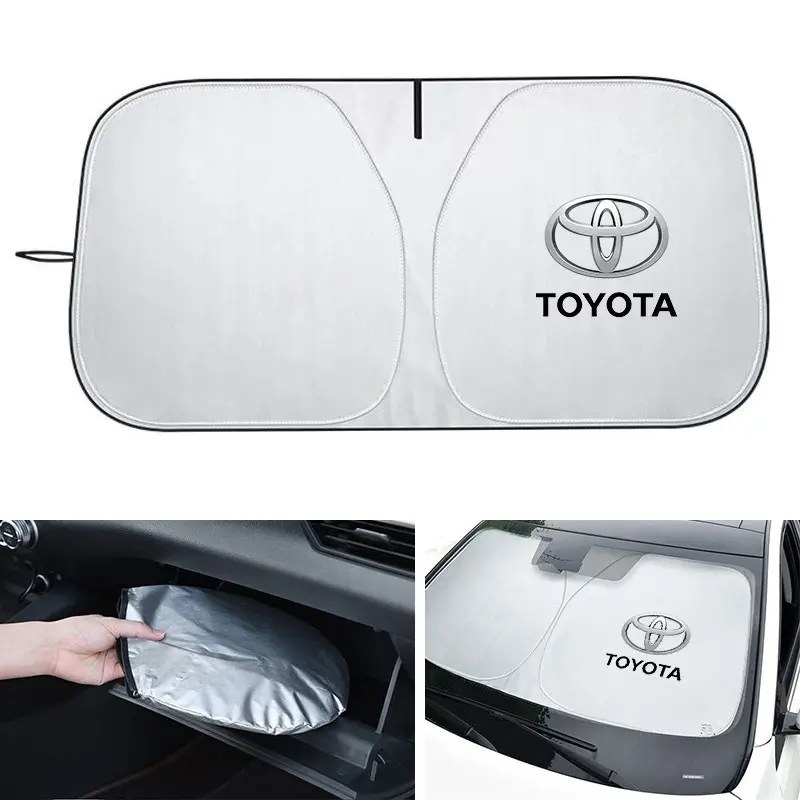 Foldable Car Sunshade Cover, UV Protection Shield, Silver Color, UV Resistant, for Toyota 86, Corolla, Camry, Rav4, Chr, Prado, Mirai, Aygo, Yaris, Prius, Hilux