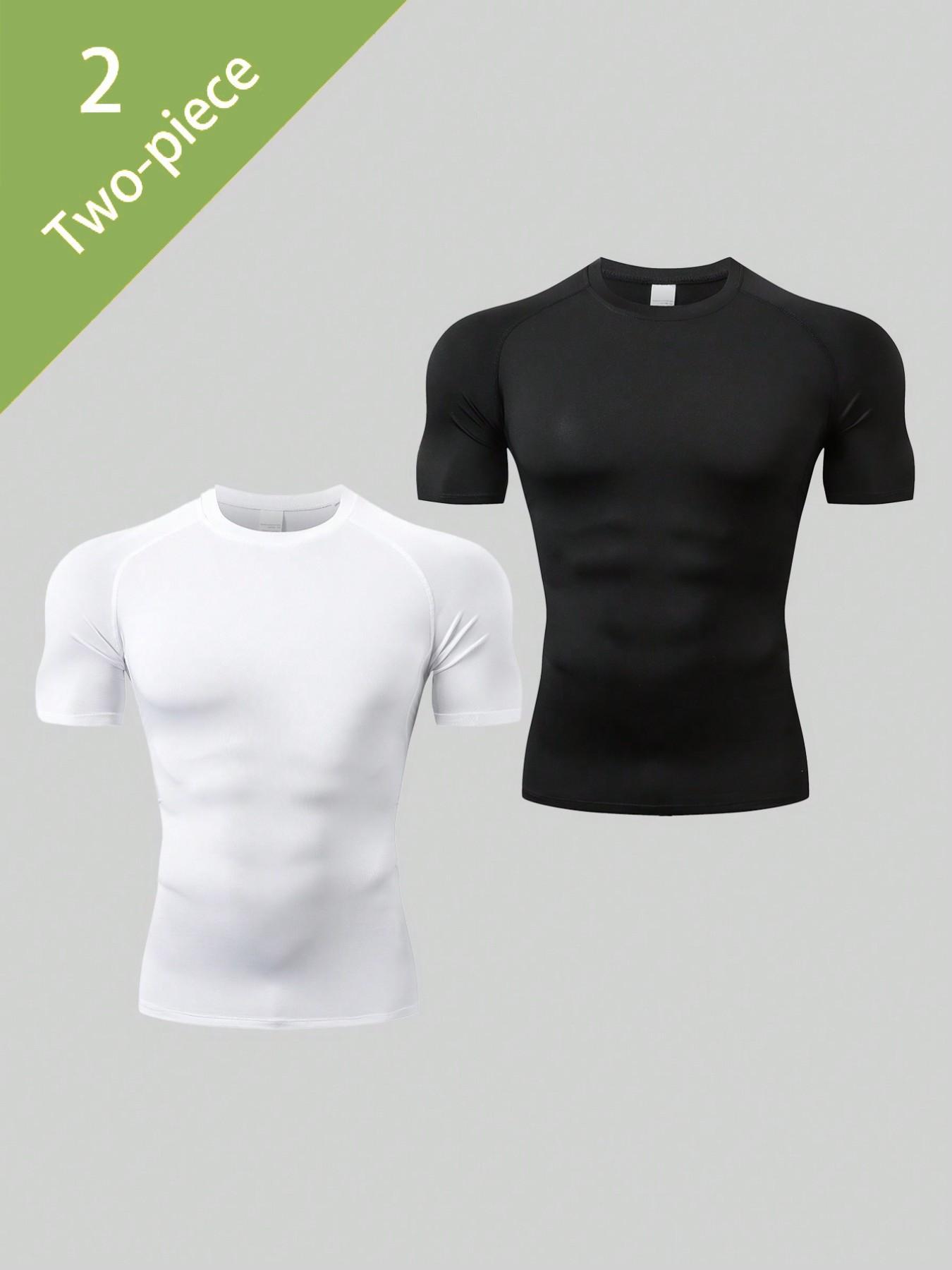 Men's 2-Pack Compression Sports T-Shirts, Fitness Running Tops, Breathable Moisture-Wicking Fabric, Boyfriend Style, Outdoor Running Basketball Cycling Gym Workout Casual Wear, Compression Sports Tee
