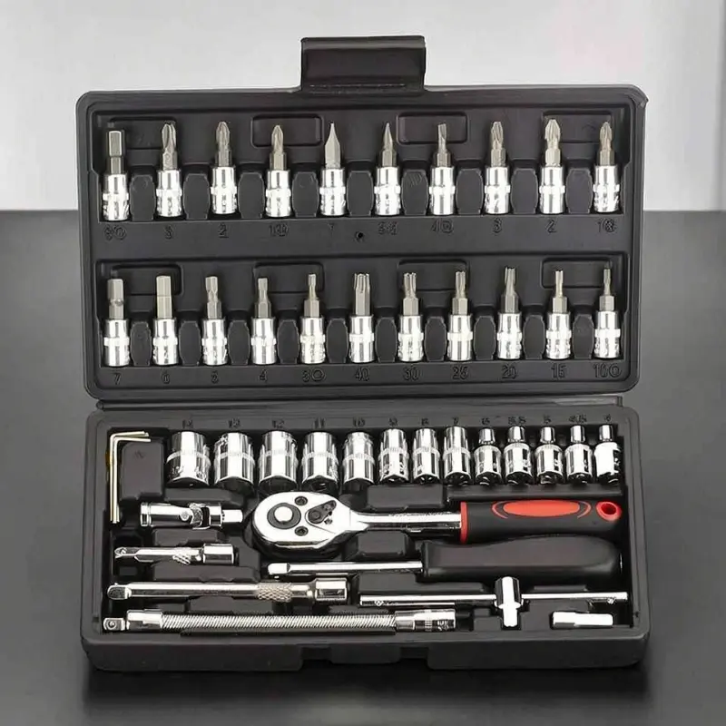 Universal Ratchet Socket Wrench Kit, Equipped with Assorted Sockets & Extension Accessories, Practical Hardware Tool for Mechanical Maintenance & Auto Repair