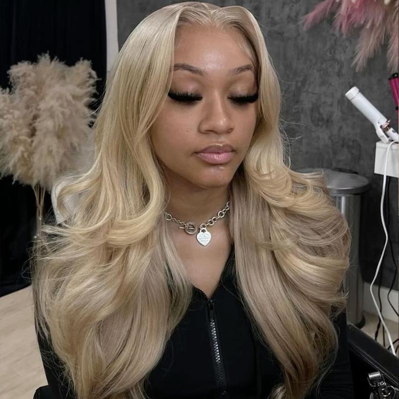 Milk Tea 200% Density Ash Blonde Body Wave Wigs Toned Ombre Blonde Human Hair 13X6 HD Transparent Thin Lace Frontal Wig Glueless Human Hair Wigs With Baby Hair Can Be Restyled