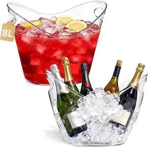 8L Extra Large Clear Acrylic Ice Bucket (2 Pack) – Heavy-Duty Clear Plastic Beverage Tub for Champagne, Wine, & Beer – Portable Drink Cooler for Large Parties, Weddings, and Bar Use