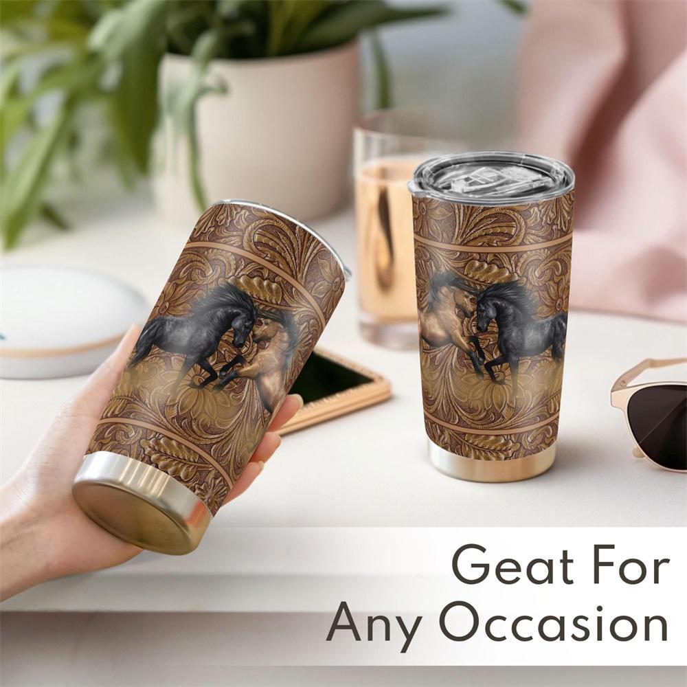 Horse Pattern Tumbler, 1 Count Stainless Steel Insulated Cup, Durable Water Bottle, Gift for Horse Lovers and Equestrians, Drinkware, Insulated Travel Drinkware