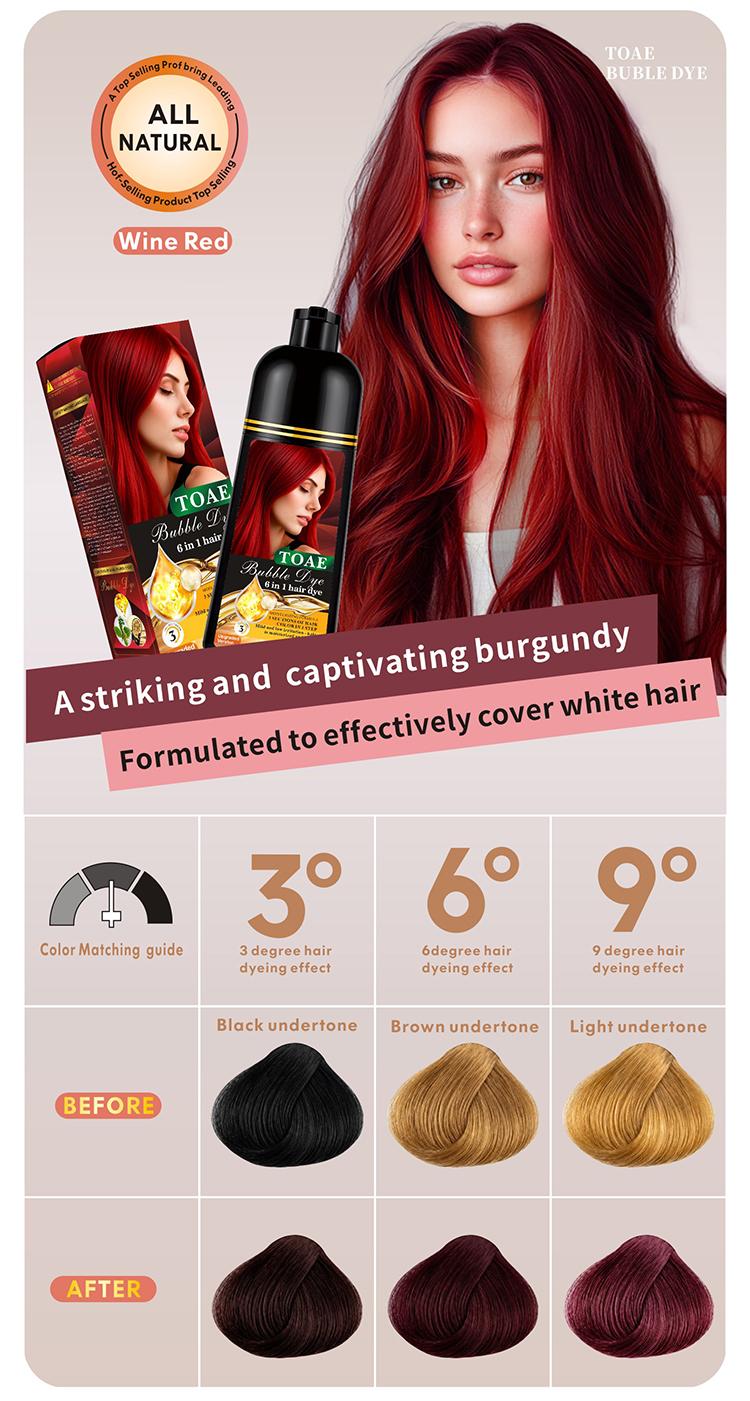 TOAE 2026 Upgraded 6-In-1 Herbal Hair Dye Shampoo, Plant-Based for Women & Men, Gray Hair Coverage & Long Lasting Color(6-8 Weeks), Nourish Scalp, 4 Shades(Wine Red, Chestnut Brown, Golden Brown, Black)