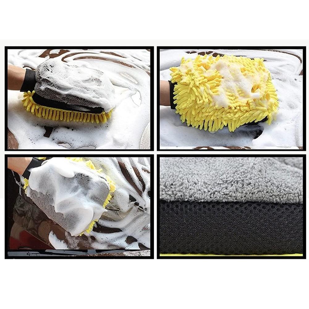 Car Wash Mitt Microfiber 2-Pack, Scratch-Free & Lint-Free, Double-Sided Chenille & Coral Fleece, Waterproof, 10.25"x7.5", & Blue