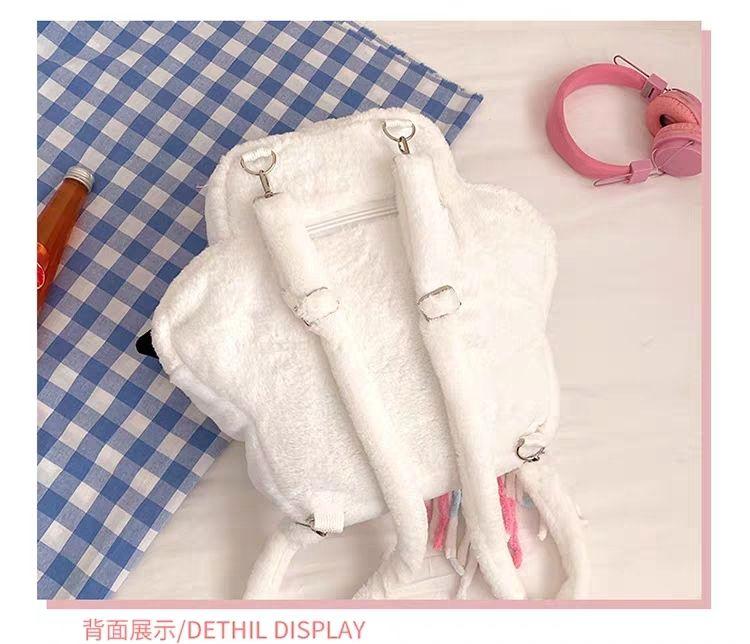 Autumn and winter sweet and cute cartoon Y2K plush cat paw bone backpack for girls, large capacity daily commuter bag, birthday gift