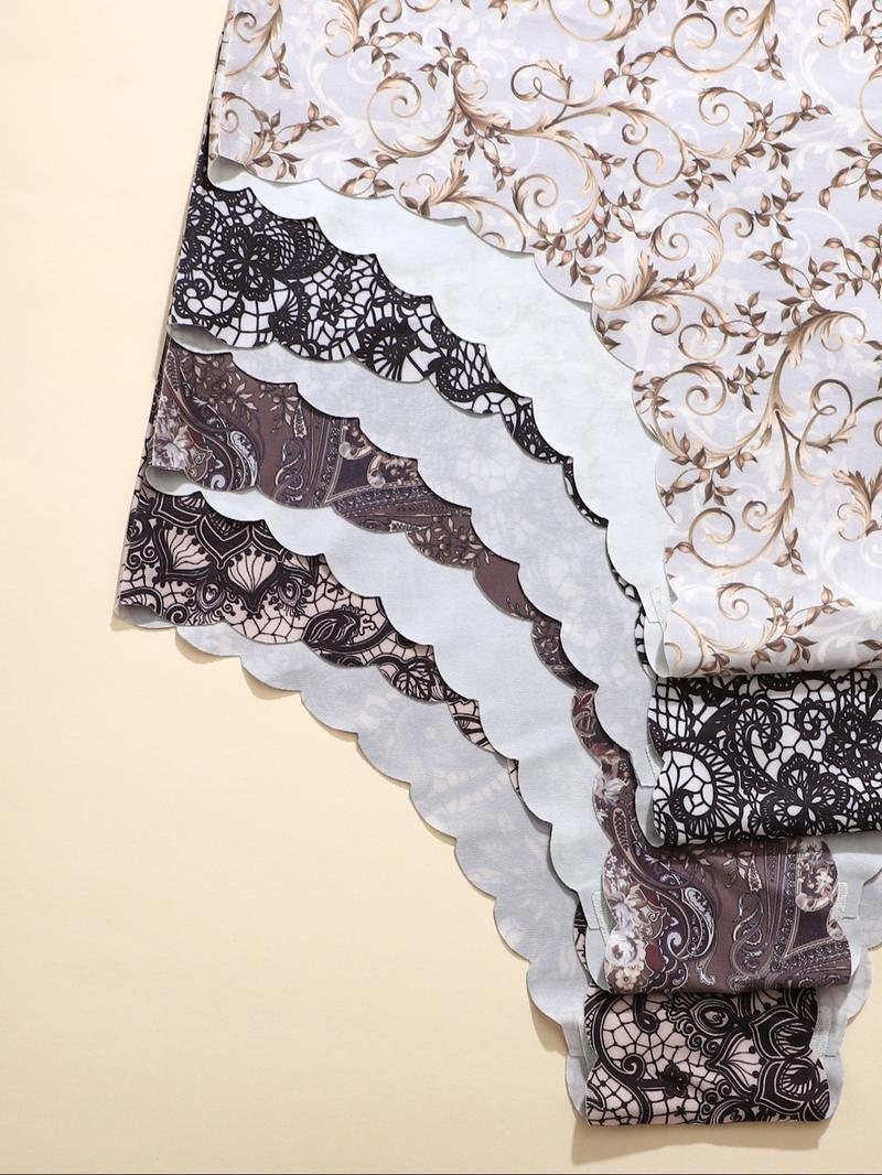 Women's Seamless Panties Set, Soft Thin Fitted Design, Fashionable Wave Edge, Casual Plain Pattern, All Seasons Wear