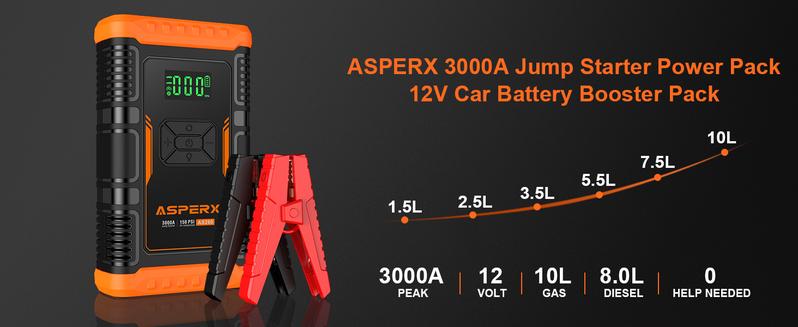 AsperX AX260 Jump Starter with Air Compressor, 3000A/150PSI  Car Battery Jump Starter, 12V Jumper Box Portable with Tire Inflator for Truck, Vehicle