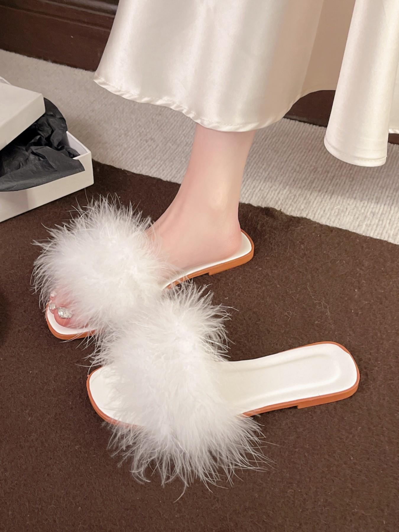 Women's New Plush Slippers, Indoor Outdoor Wear, Fashion Low Heel Wedding Bridesmaid Slippers, Comfortable Textile Upper, Elegant Style