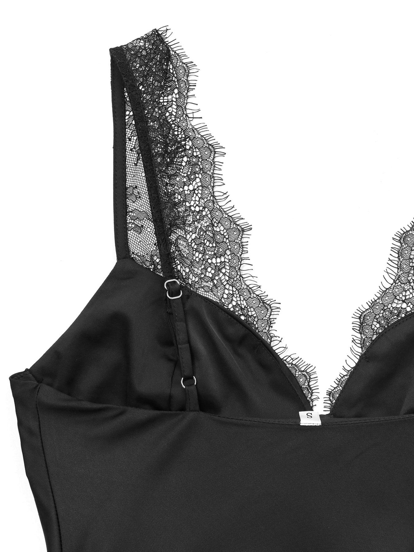 Women's Lace Satin Deep V Neck Tank Top, Slim Fit Sleeveless Design, Fashionable and Comfortable, Elegant Lace Details, Casual Sleeveless Cami