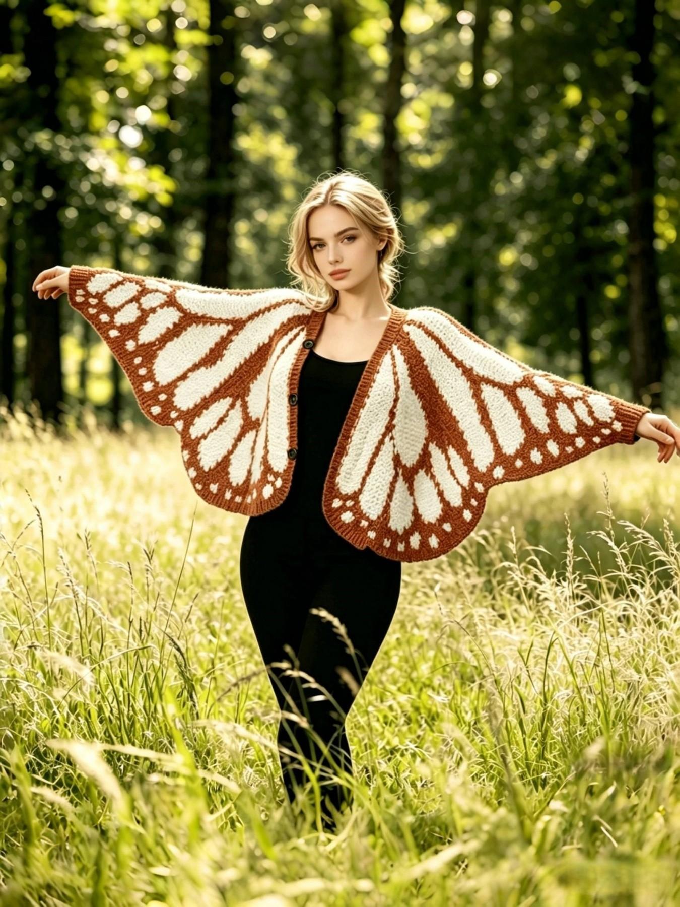 Emperor Butterfly Cape Shawl, Knitted Asymmetrical Open Front Sweater, Hand-Knitted Butterfly Shawl, Decorative Shawl for Women, Fashion Knit Shawl