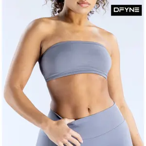 DFYNE Women’s Seamless Bandeau Yoga Set Strapless Workout Tube Top Activewear Outfit