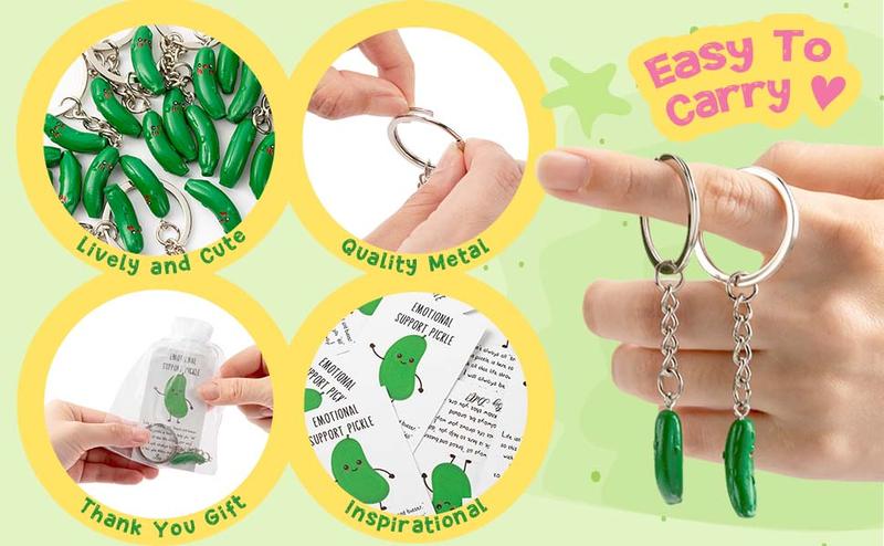 12 Sets Pickle Design Keychain Valentines Emotional Support Keychain for Office Classroom Exchange Gifts Party Favors with Positive Card Employee Appreciation Gift Encouragement Gift for Family Friends Inspirational Thank You Gift