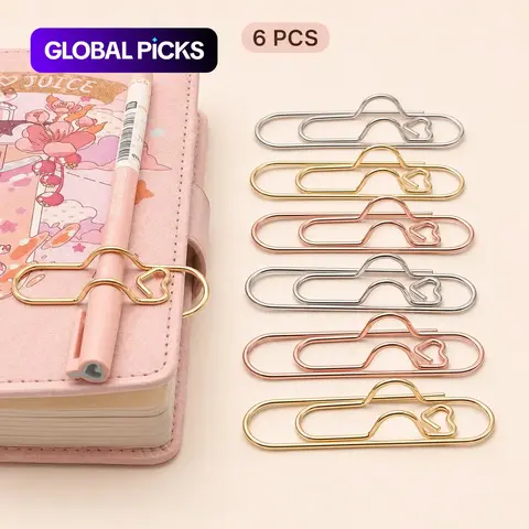 Random Color Metal Fixed Pen Clip, 6/12/24 Counts Cute Pen Buckle, Paper Clip with Pen Buckle, Journal Diary Accessories, Stationery Accessories #GLOBAL PICKS