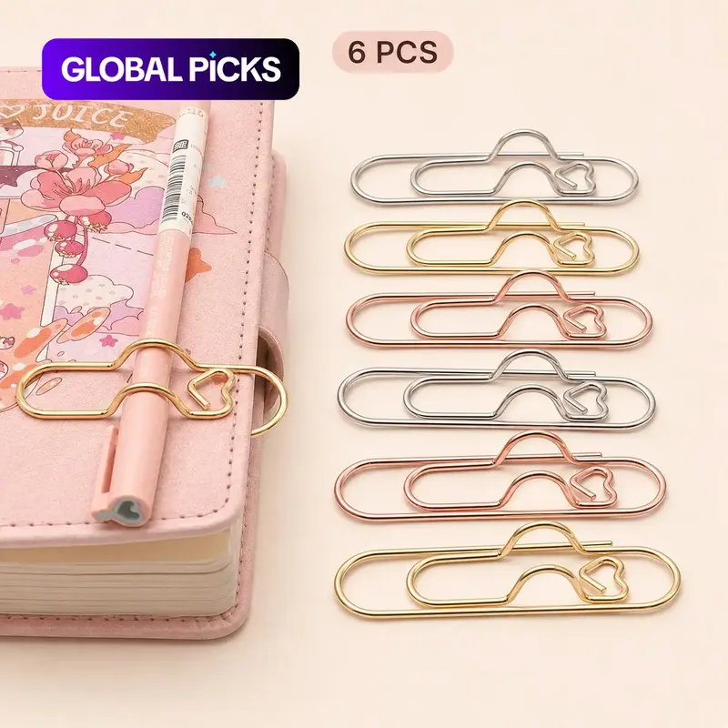 Random Color Metal Fixed Pen Clip, 6/12/24 Counts Cute Pen Buckle, Paper Clip with Pen Buckle, Journal Diary Accessories, Stationery Accessories #GLOBAL PICKS