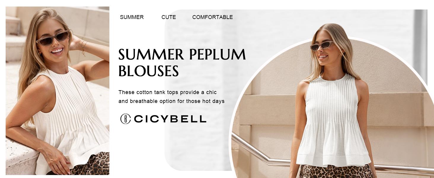 Cicy Bell Womens Pleated Babydoll Tank Tops Summer Peplum Sleeveless Cotton Blouses Loose Fit Flowy Shirts Casual Basic Crewneck Womenswear Cicy Bell Womens Pleated Babydoll Tank Tops Summer Peplum Sleeveless Cotton Blouses Loose Fit Flowy Shirts Casual Basic Crewneck Womenswear