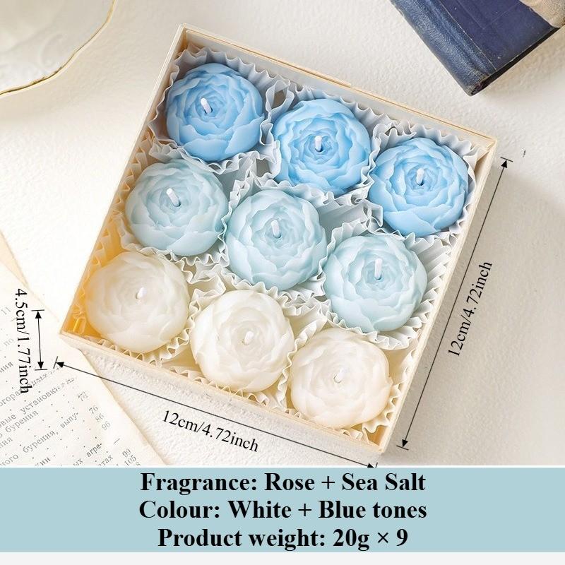 9pcs 3D Peony Gradient Candles - Smokeless Birthday Decorative Candles for Romantic Proposal, Confession & Party Decor, Home Table Centerpiece, Cozy Ambiance for Living Room, Bedroom, Ideal Gift for Anniversary, Valentine's Day & Holiday Celebrations