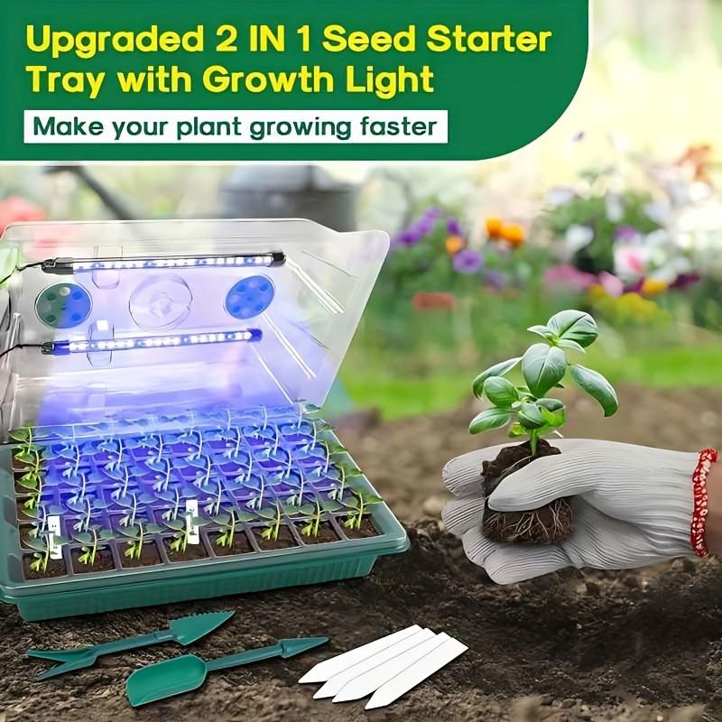 160-Cell Seedling Starter Tray with Grow LED Lights, 4 Sets USB-Powered Germination Kit with Humidity Vents, Drainage Holes and Planting Tools, Garden Accessories and Growing Kit, Great Gift