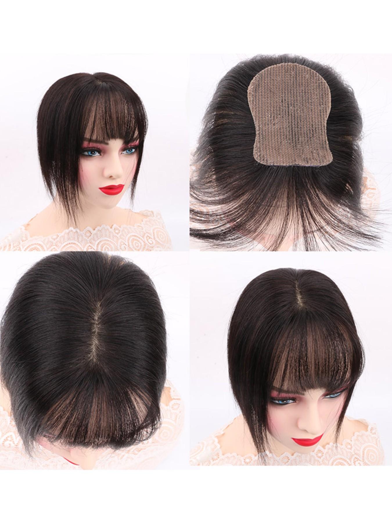 No Clip Natural Human Hair Topper L-Hook Strong Grip Velcro Base 8x11cm Invisible Hair Topper Skin Like Hair Toppers Realistic Hairpart Natural Looking Hair Hair Toppers For Thinning Hair 25cm Mocha Brown 1B