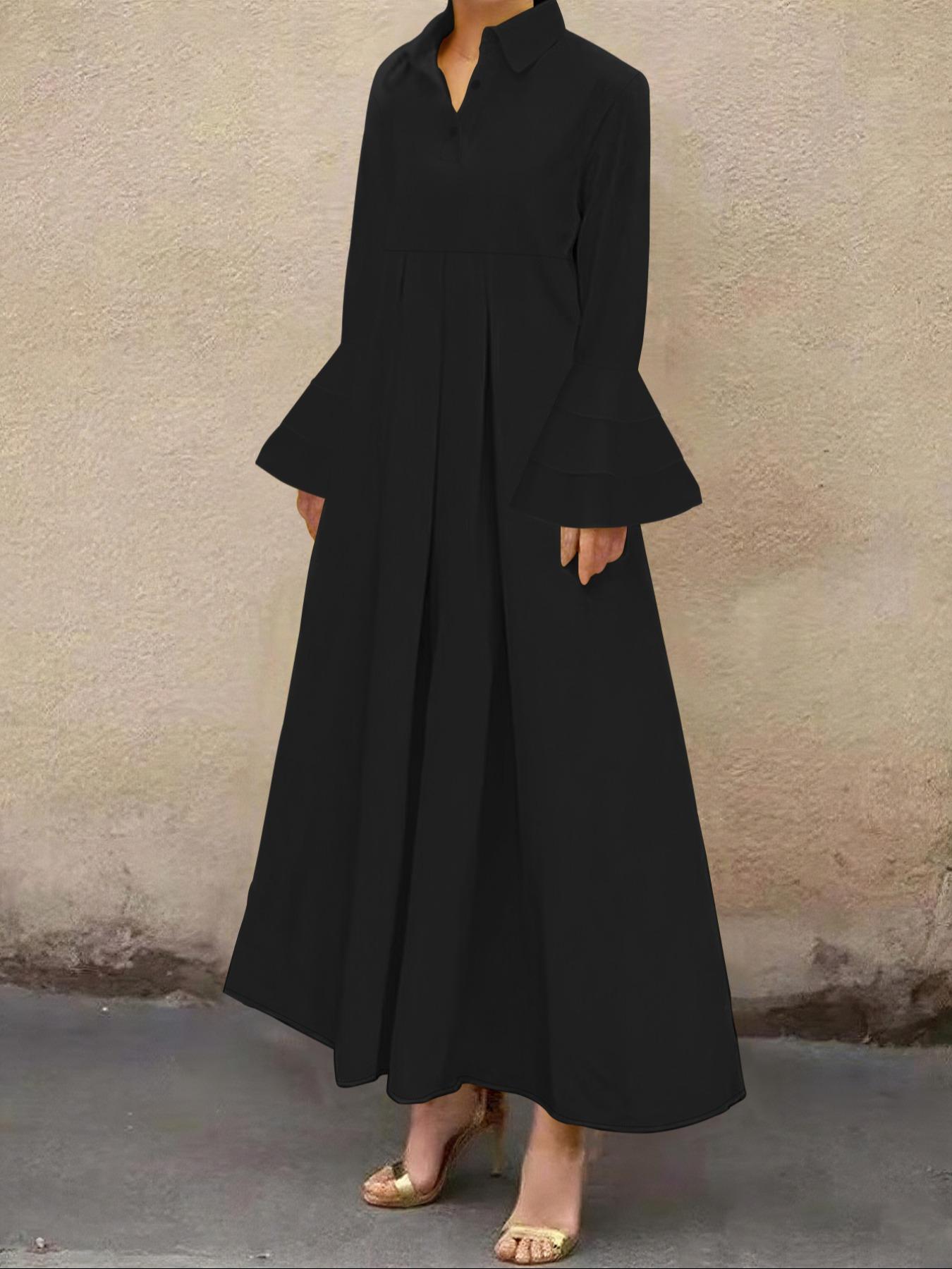 Elegant Women's Long Sleeve Lapel Dress, Plus Size Fashionable Maxi Dress, Stylish Ladies' Clothing for Special Occasions