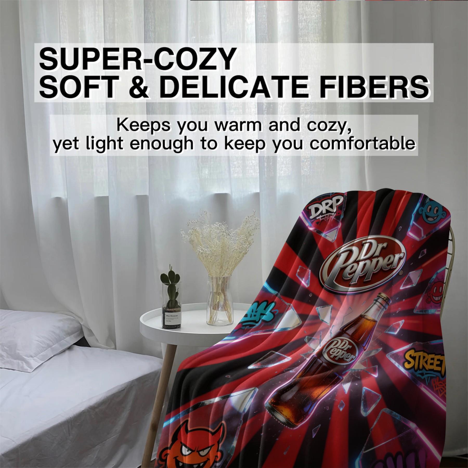 Dr Pepper Street Style Flannel Throw Blanket, Streetwear Soda Graffiti Blanket, Multiple Sizes Available for Various Scenarios, Foldable for Easy Storage, Ideal for Camping and Short Trips, Ideal Gift for Friend