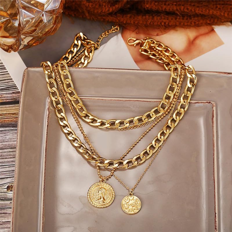 Layered  Pirate Necklace for Women Chunky Chain Pirate  80s 90s  Pendant Necklace Pirate Costume Accessories